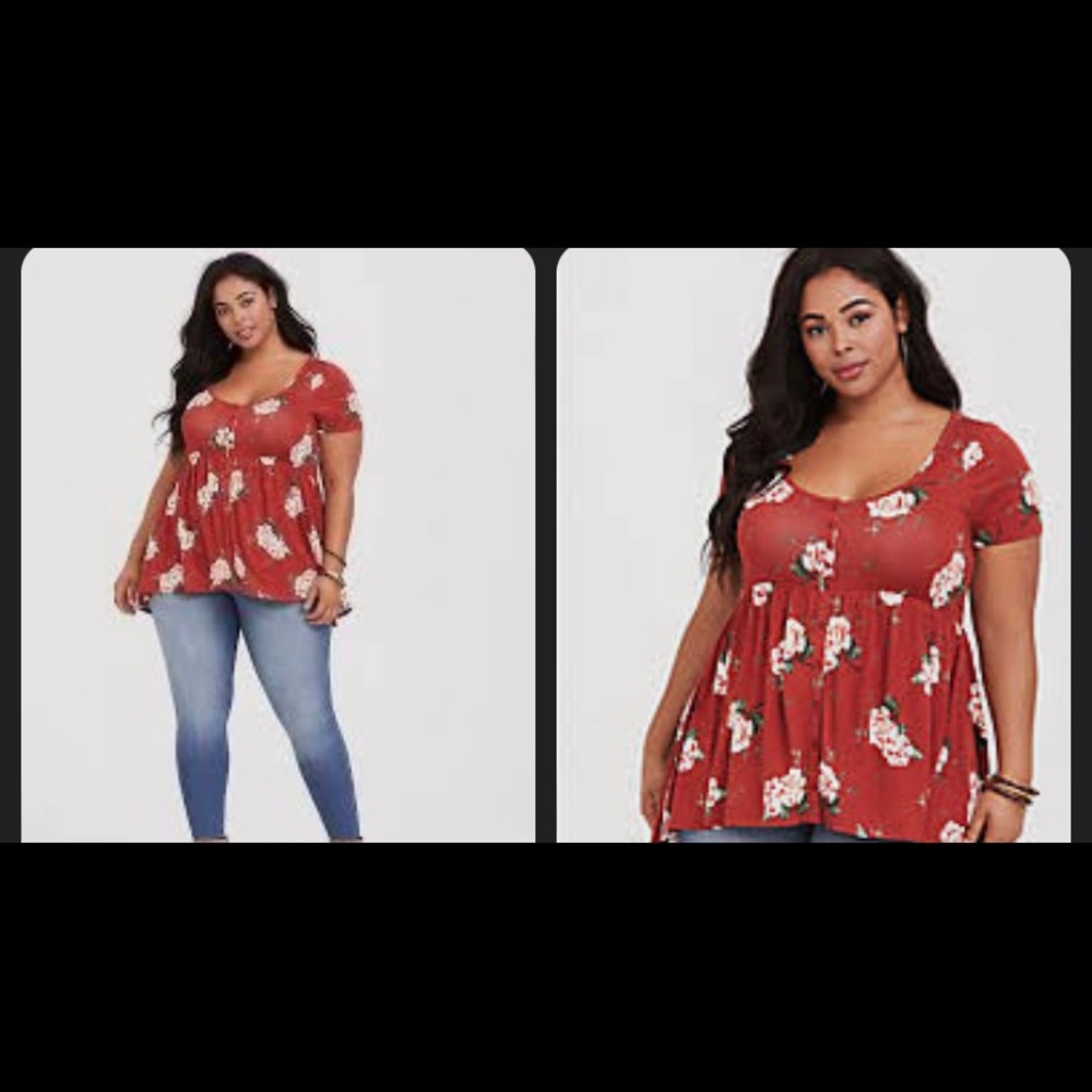 TORRID Super Soft Orange Floral Babydoll Tee